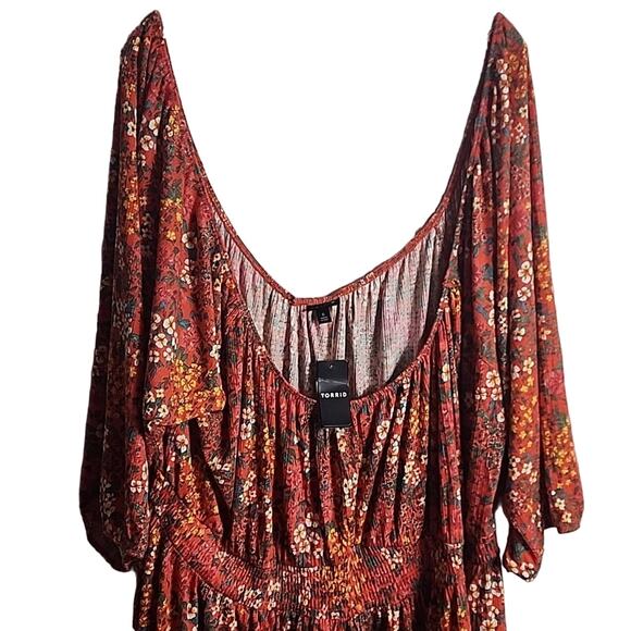 Torrid 6X Orange Floral Smocked Romantic Top, NWT - Picture 3 of 7